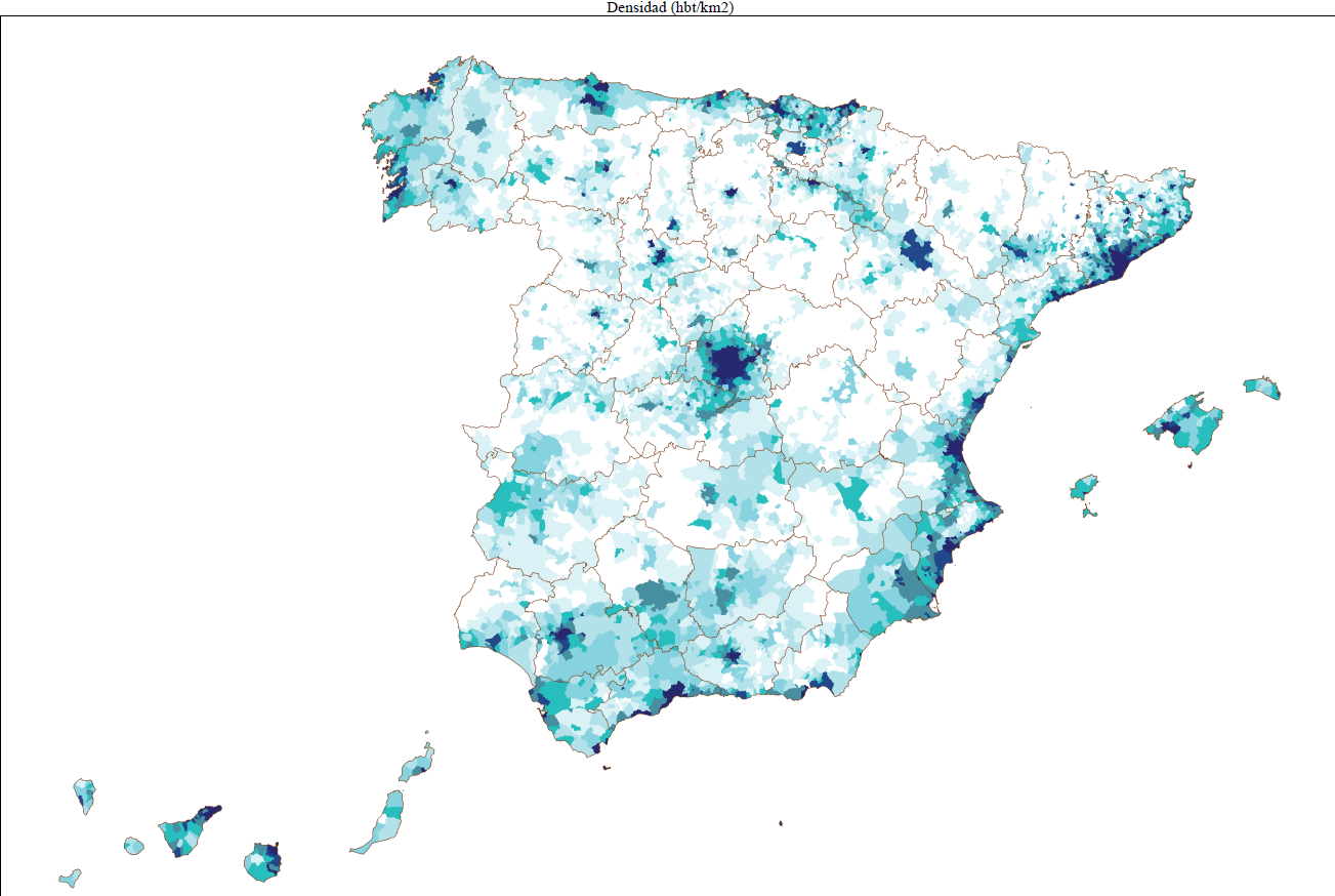 Mapa del dia: Densitat de població hbt/km2 a 31/12/2009