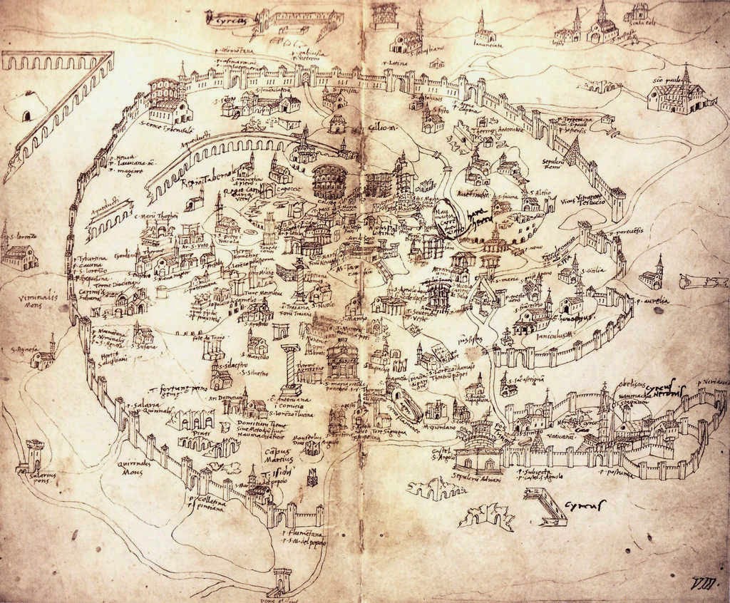 Mapa del dia: Mapa de Roma fet a mà el 1474 per Alessandro Strozzi