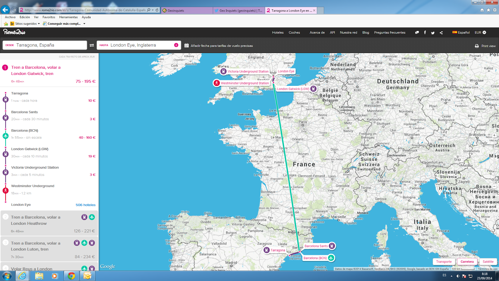 Mapa del dia: Rom2rio o com anar desde Tarragona al London eye, multimodal