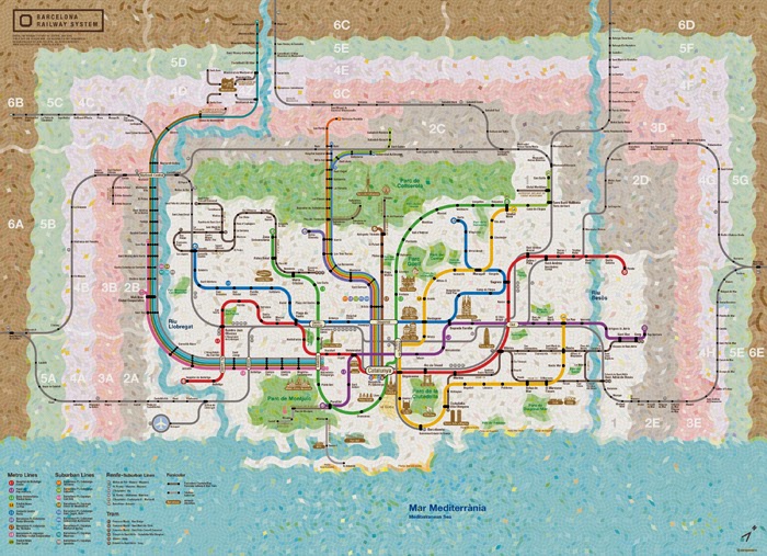 Mapa del dia: Mapa artistic del  metro i rodalies de Barcelona