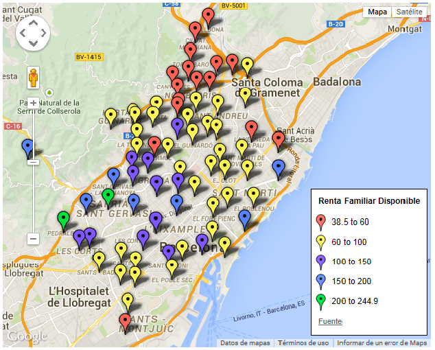 Renda familiar disponible als barris de Barcelona, dades de l’Ajuntament