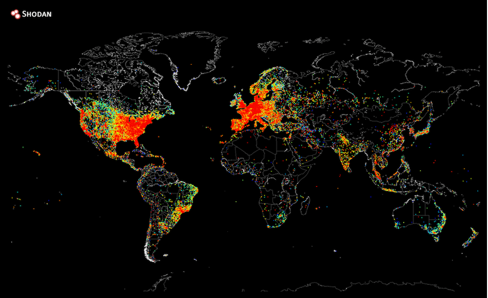 Mapa de calor que mostra on son els aparells connectats a internet