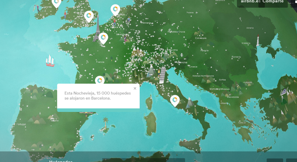 Mapa amb els usuaris de Airbnb a tot el món: 15.000 a Barcelona per cap d’any